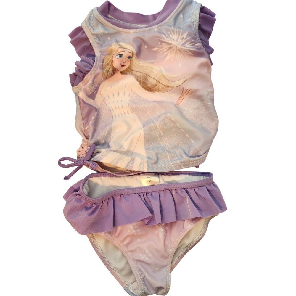 Disney Frozen Elsa Swimsuit Girls 2T‎ Purple Ruffle Two Piece Bathing Suit